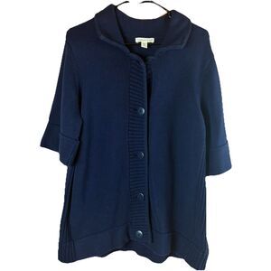 Coldwater Creek Women’s Short Sleeve Navy Blue Button Up Sweater Size 1X 16W-18W